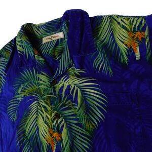 Tommy Bahama Silk Floral Leaf Hawaiian Button Up Camp Shirt Mens Large
